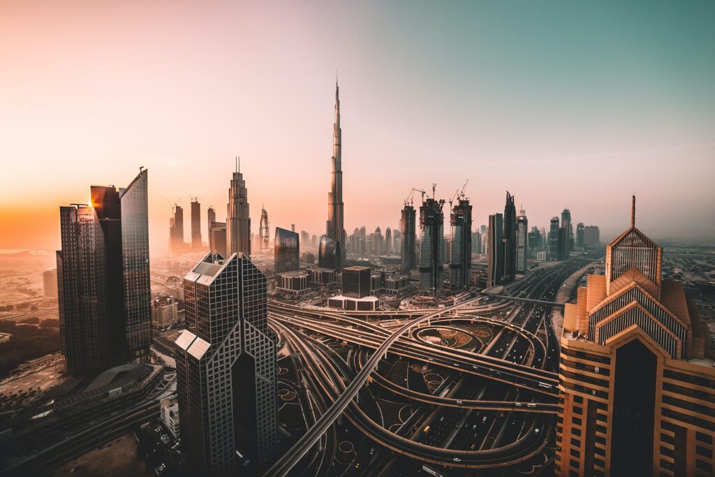 Skyline image of growing Dubai